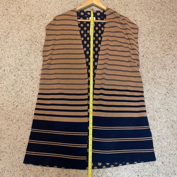 Chico's Cardigan Duster Womens 2 Large Long Line Open Front Sleeveless Tan Blue - Picture 13 of 13